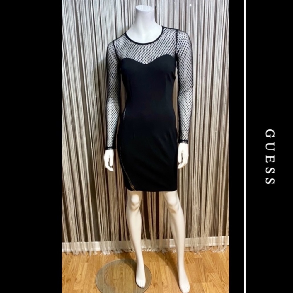 Guess Black Mesh Sleeve Dress